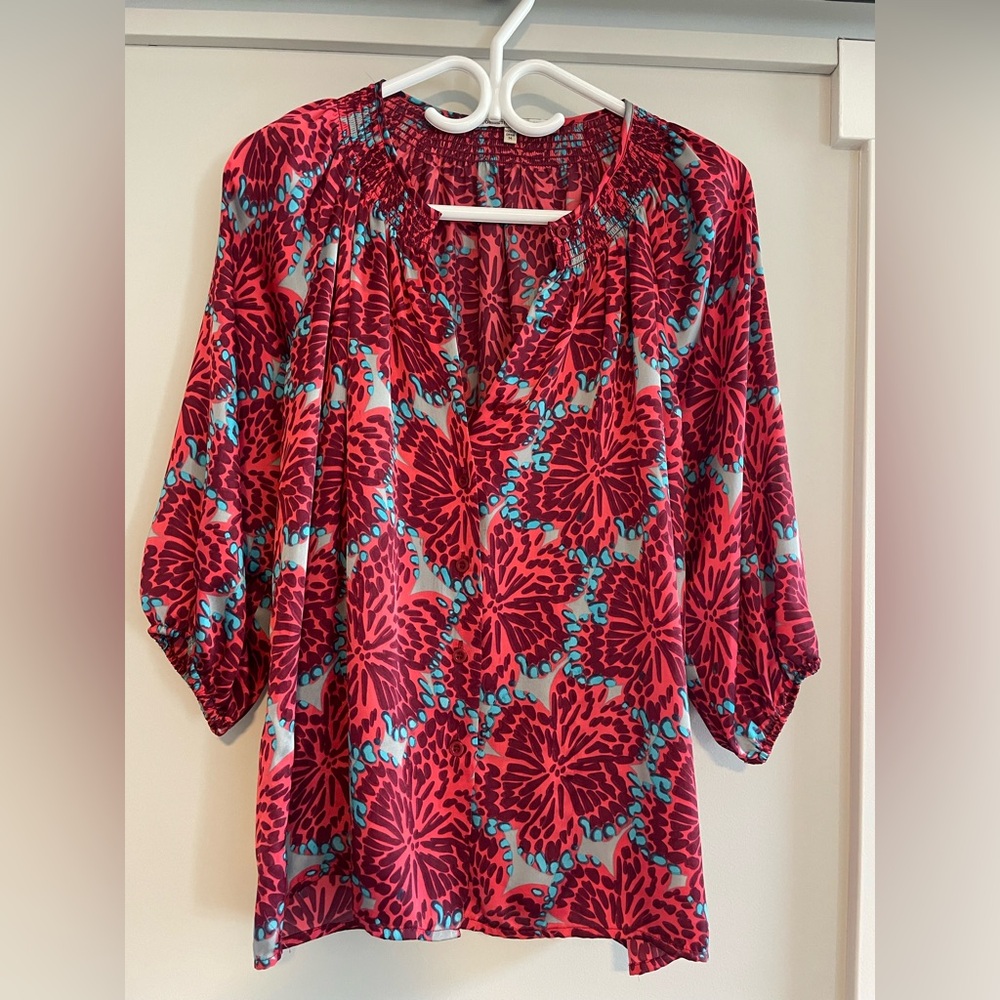 Collective Concepts Red and Blue Floral Blouse